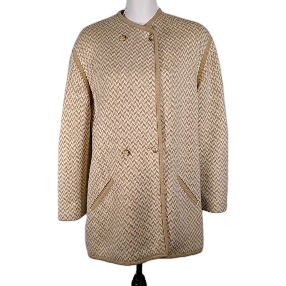 VTG 100% Virgin Wool Sweater Blazer Made In Germany Light Academia Beige Sz M